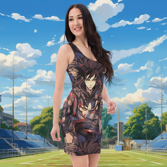Blue Gray Anime Fitted Dress