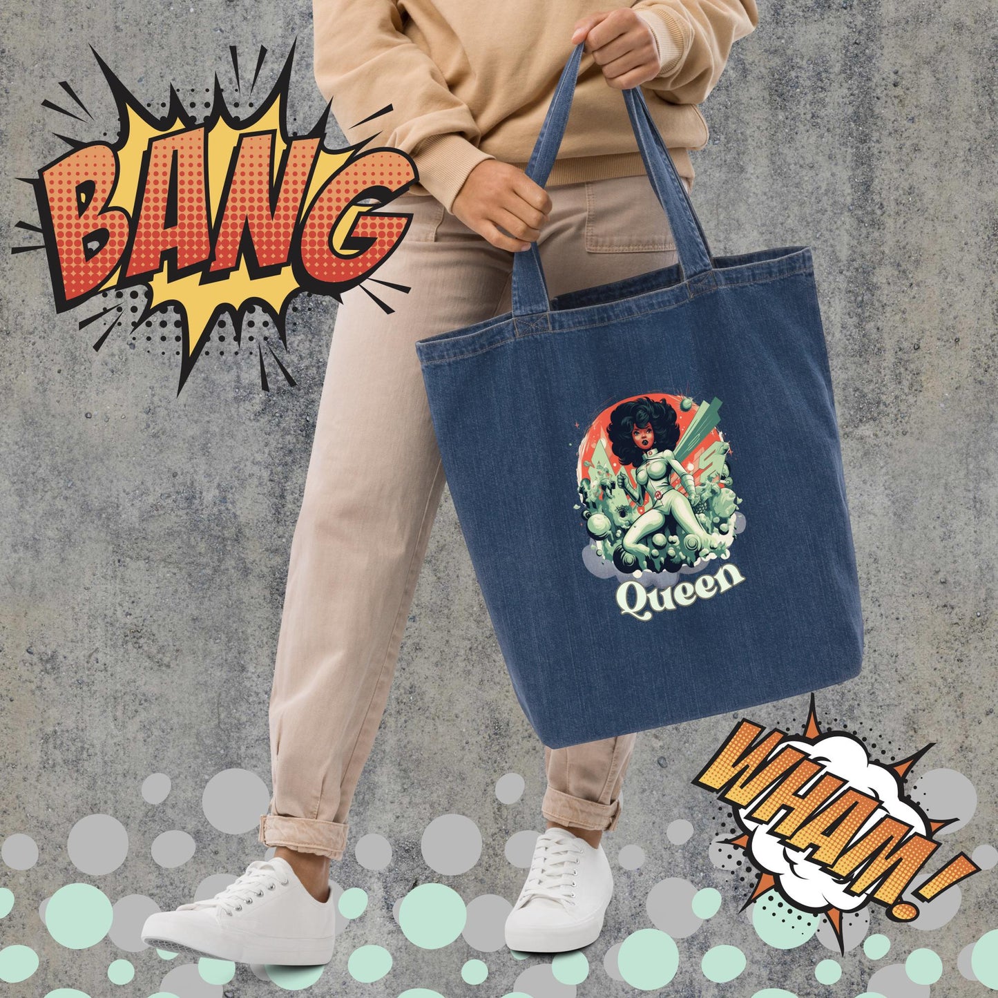 Queen Denim Tote Bag