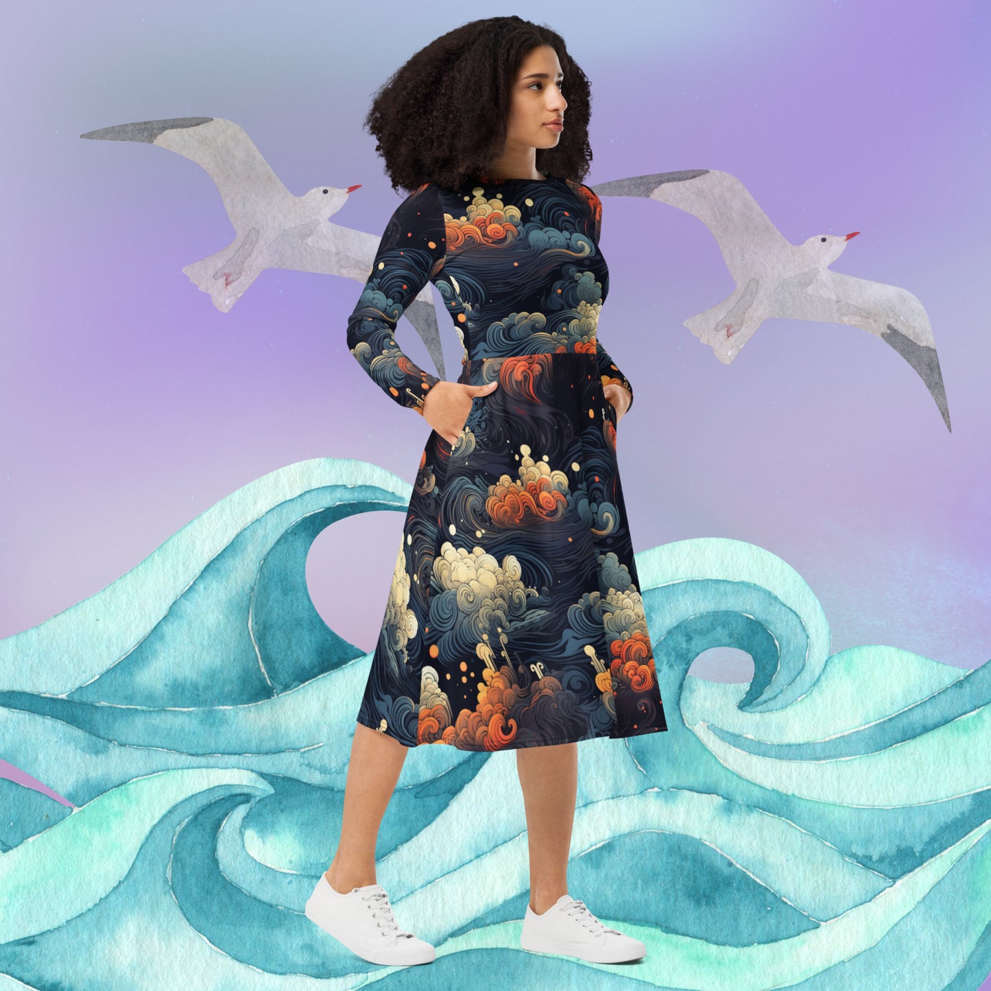 Wave Long Sleeve Dress