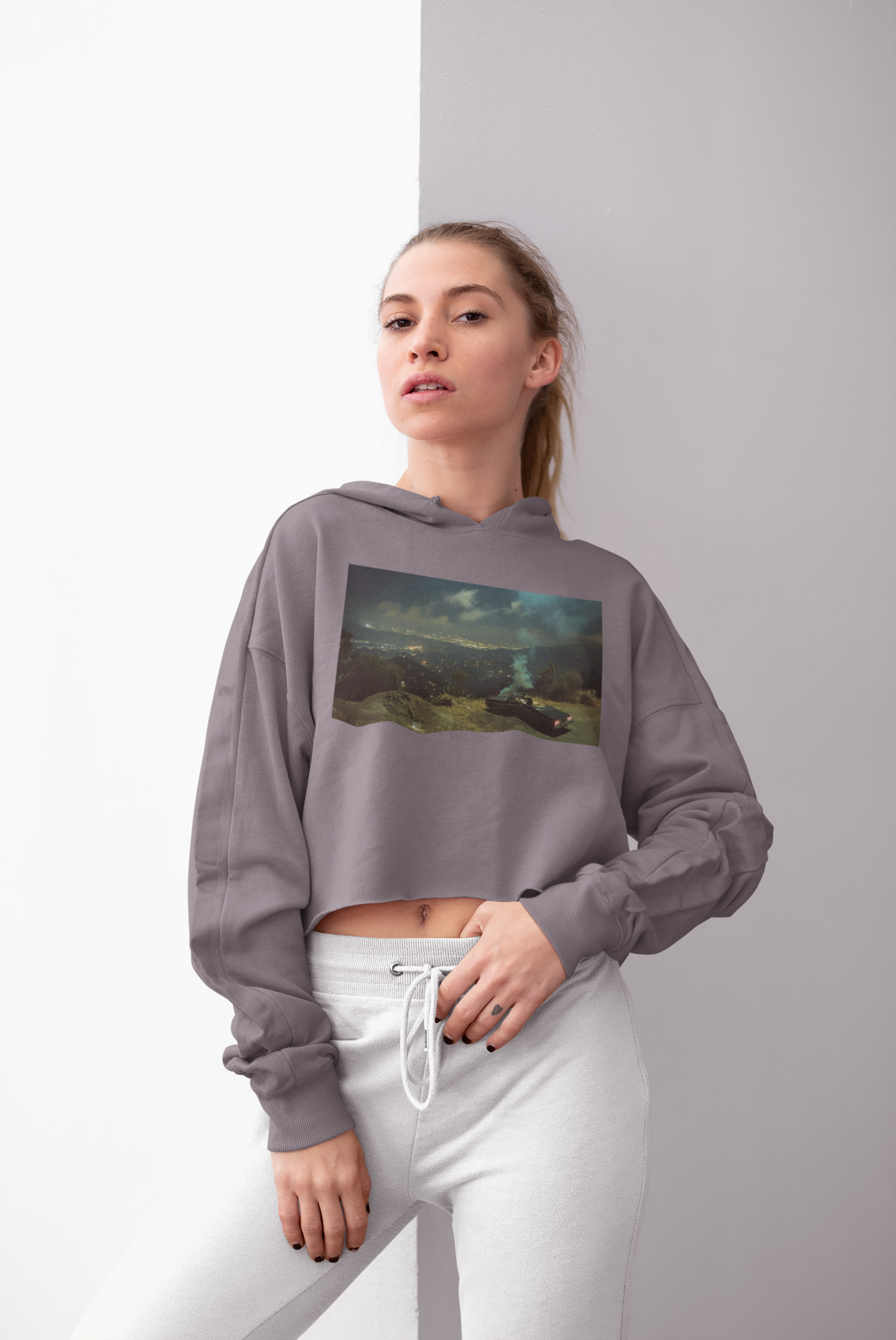 Dark Night in the Hollywood Crop Hoodie