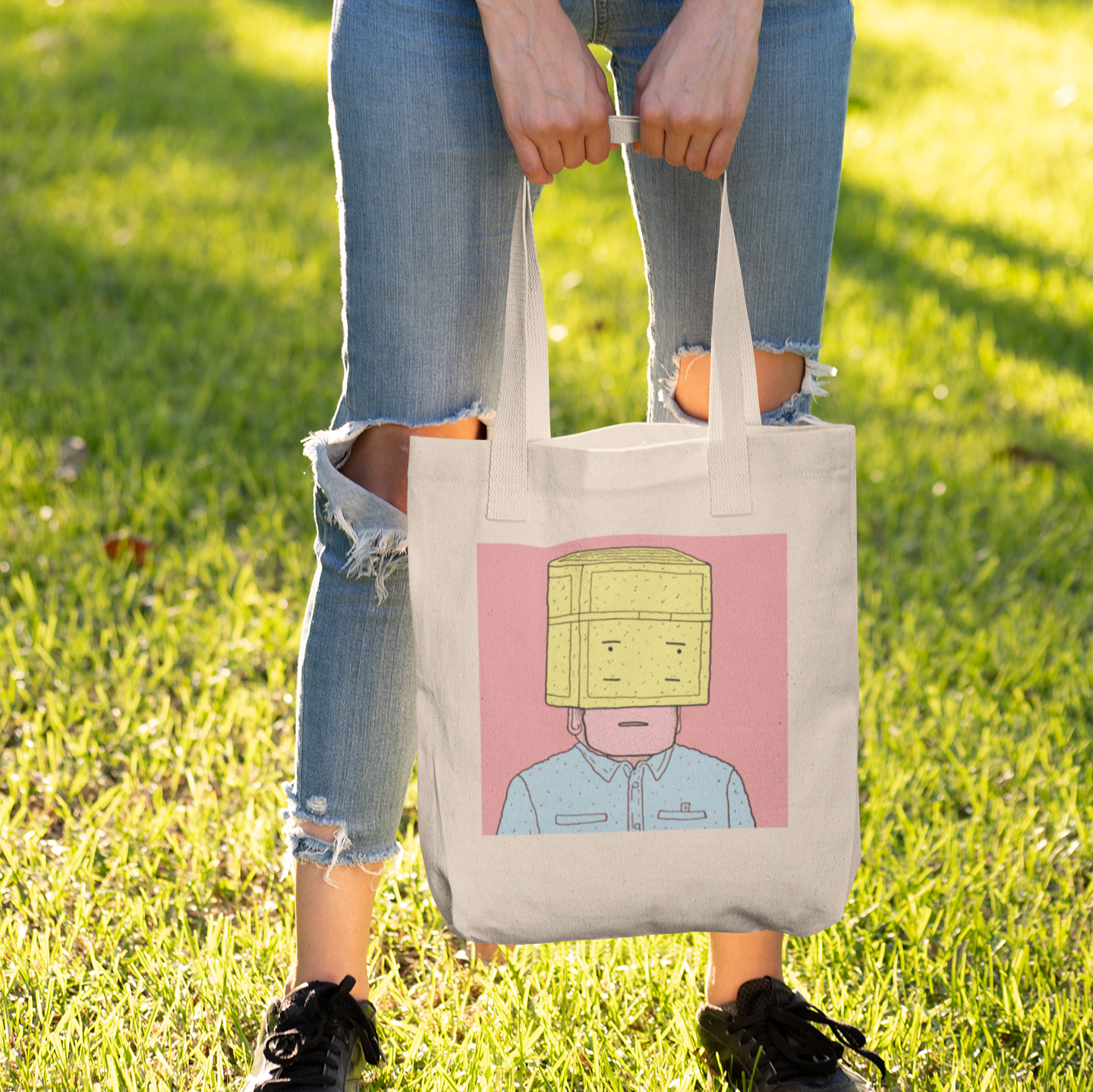 Man With Yellow Bag on Head Eco Tote Bag