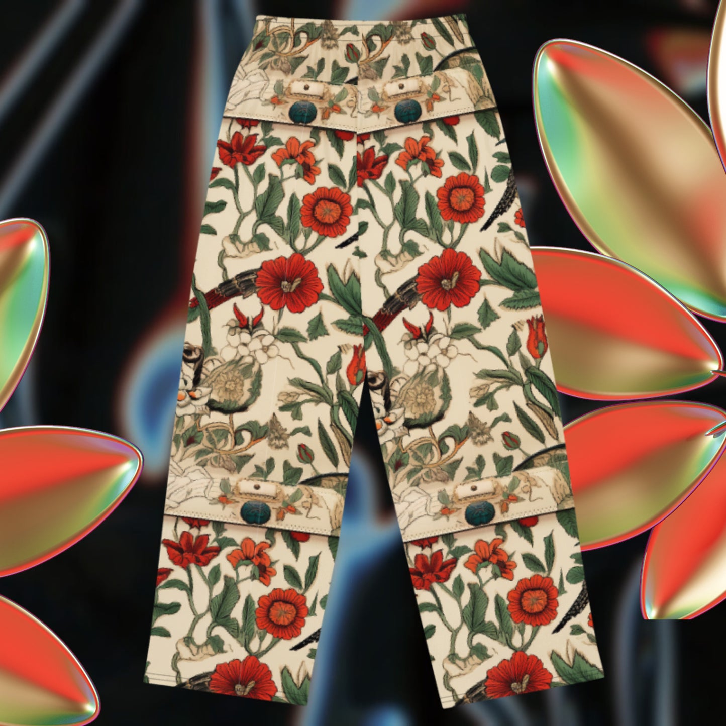 Bird Flower Wide-Leg Pants