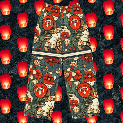 Red Flower Wide-Leg Pants