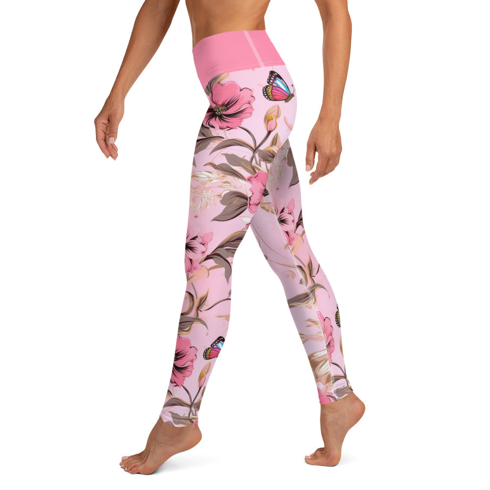 Pink Flower Yoga Leggings