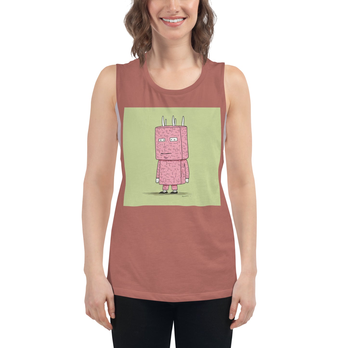 Man With Bag on Head Ladies’ Muscle Tank