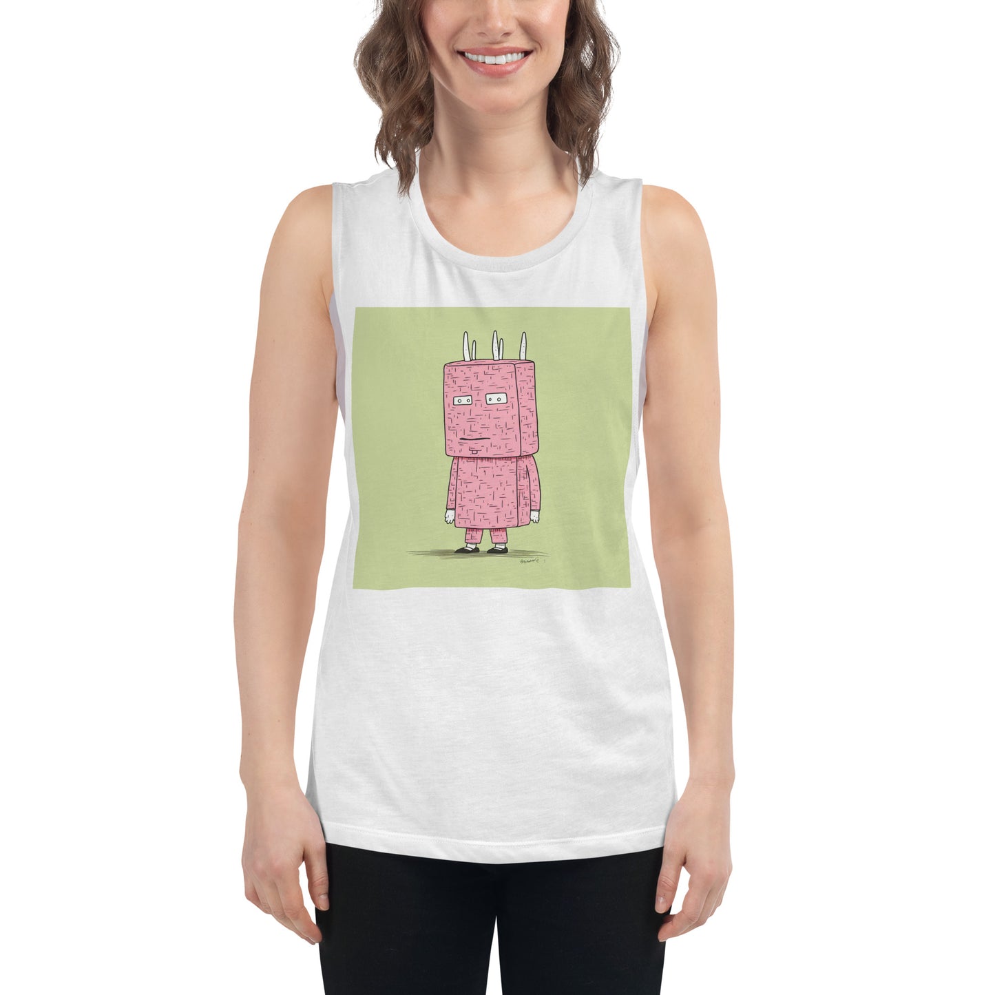 Man With Bag on Head Ladies’ Muscle Tank