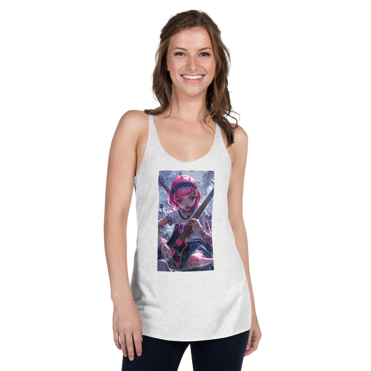 Anime Girl With Pink Guitar Women's Racerback Tank