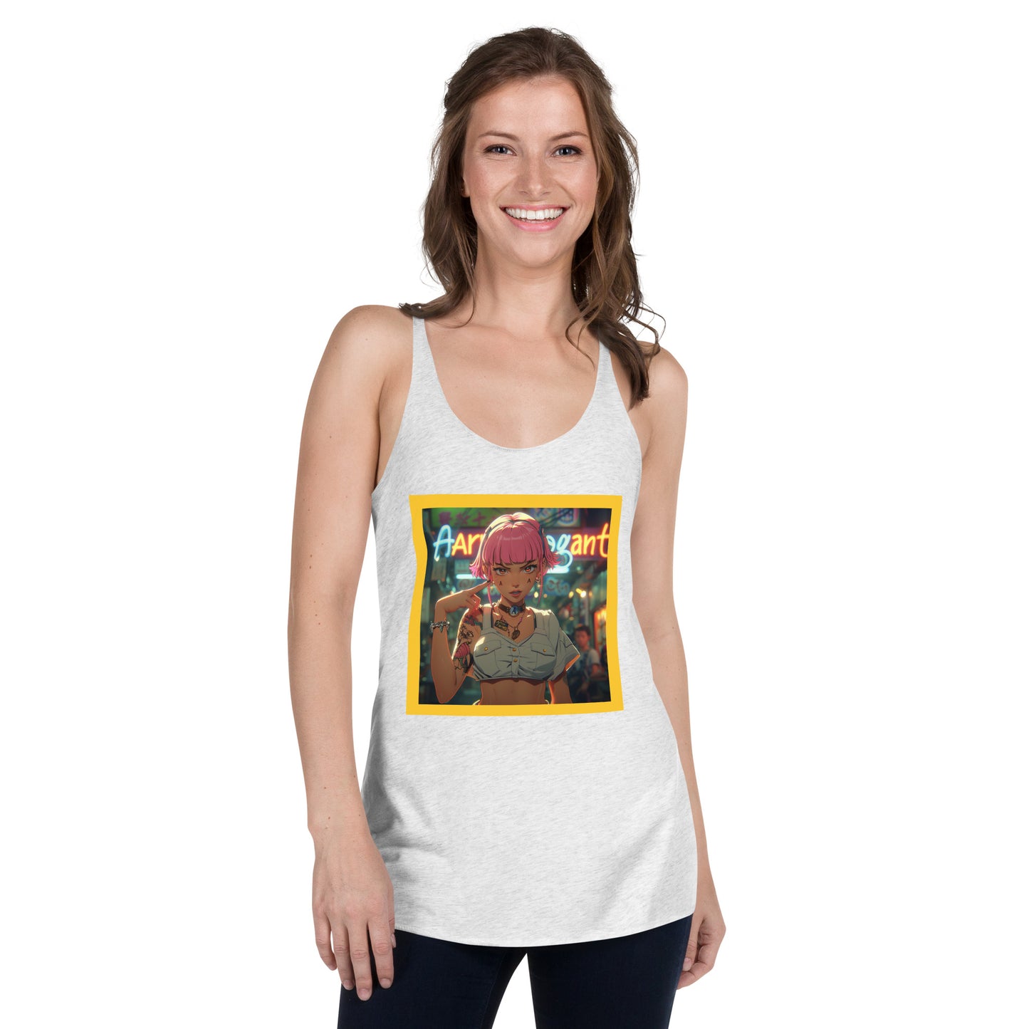 Cyberpunk Anime of a Pretty School Girl With Tattoo Women's Racerback Tank