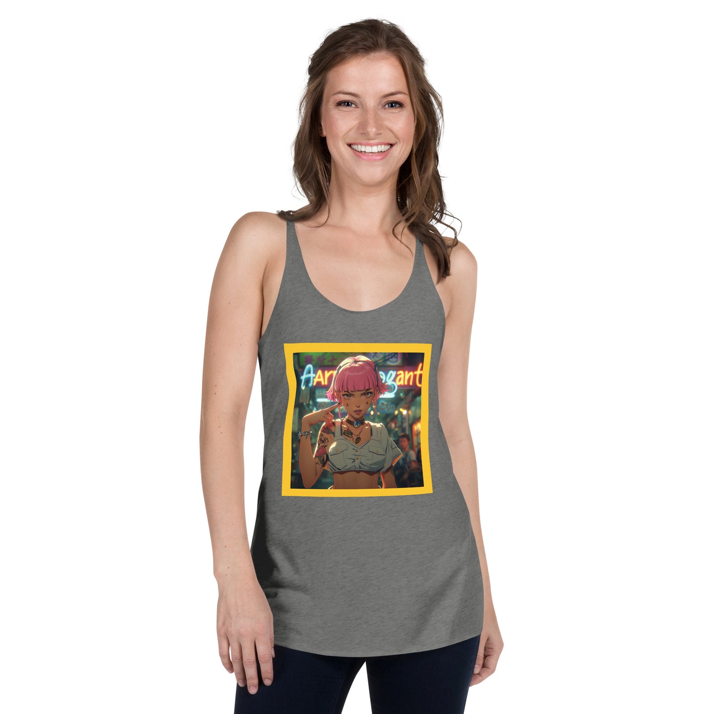 Cyberpunk Anime of a Pretty School Girl With Tattoo Women's Racerback Tank