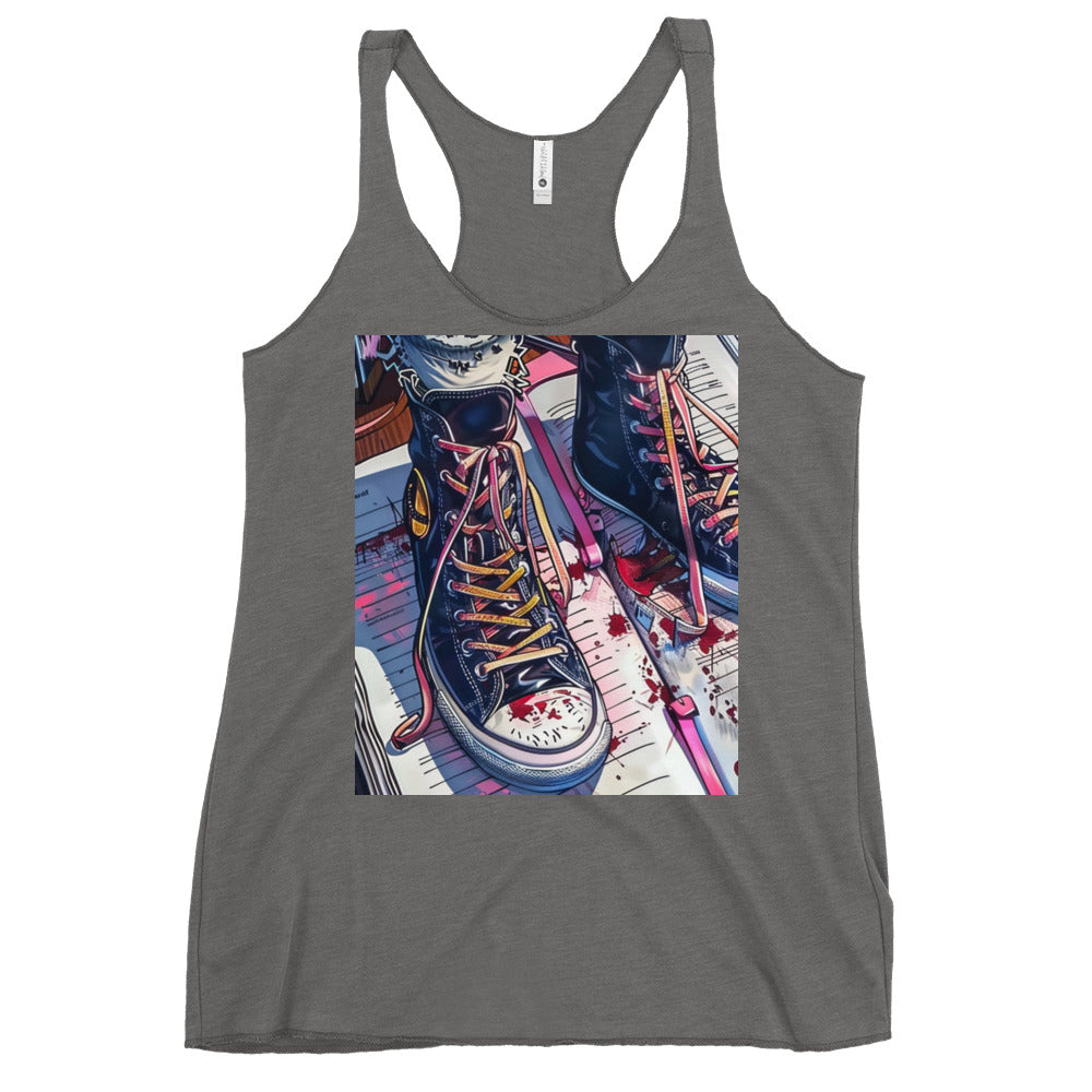 Sneaker Stomping on Diary Pages Women's Racerback Tank