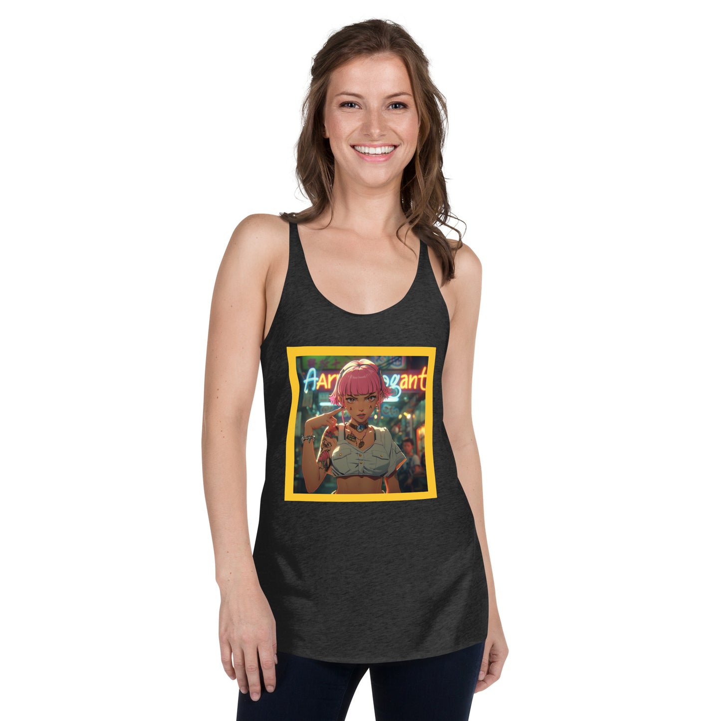 Cyberpunk Anime of a Pretty School Girl With Tattoo Women's Racerback Tank