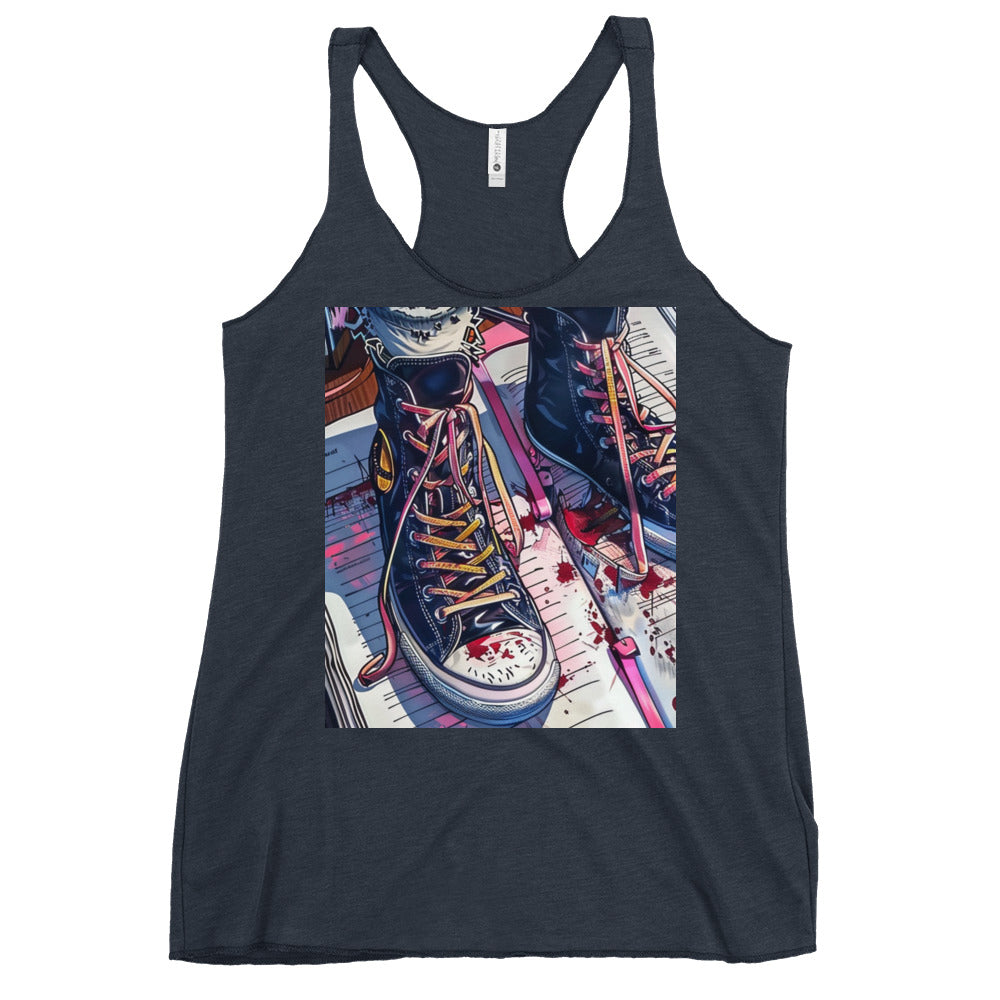 Sneaker Stomping on Diary Pages Women's Racerback Tank