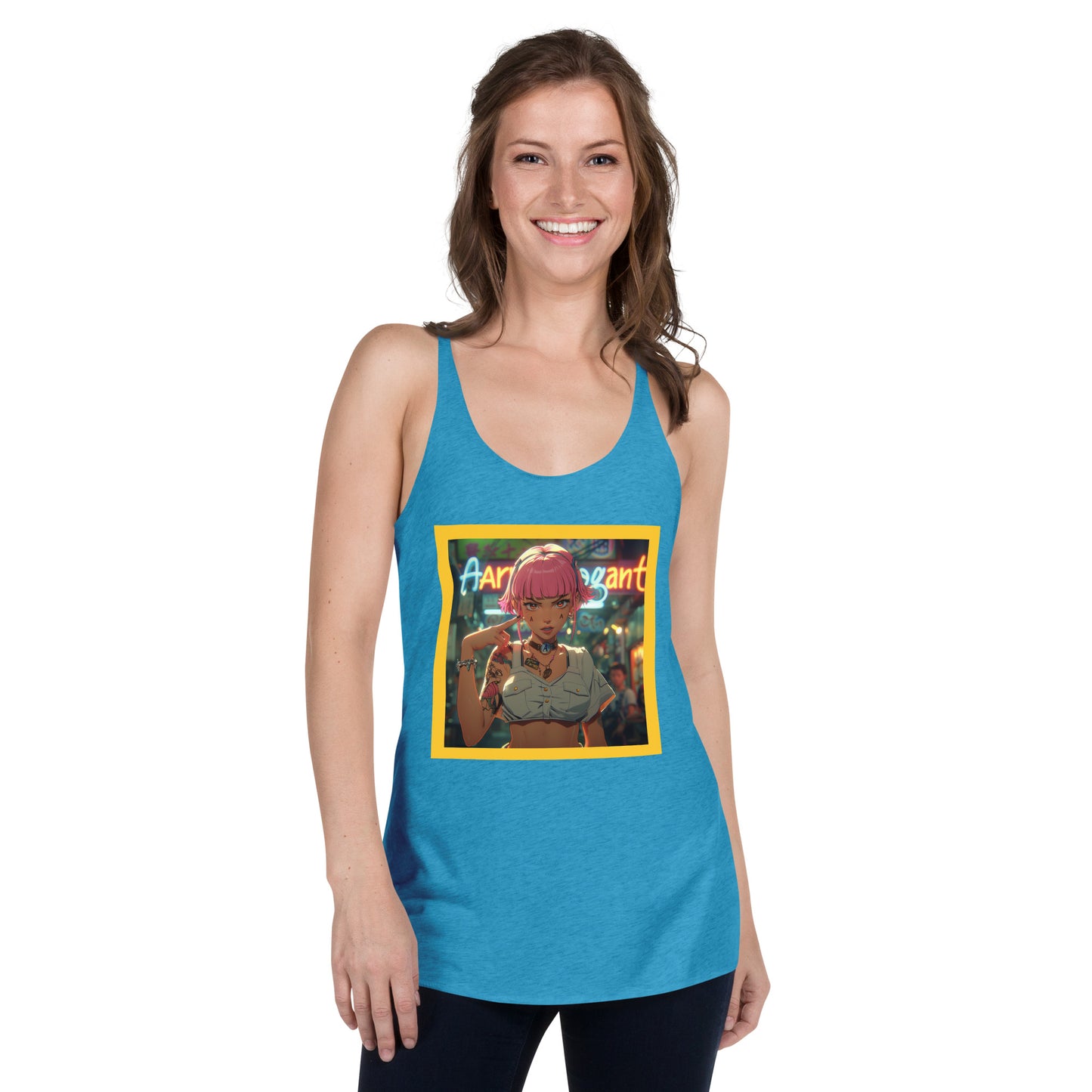 Cyberpunk Anime of a Pretty School Girl With Tattoo Women's Racerback Tank