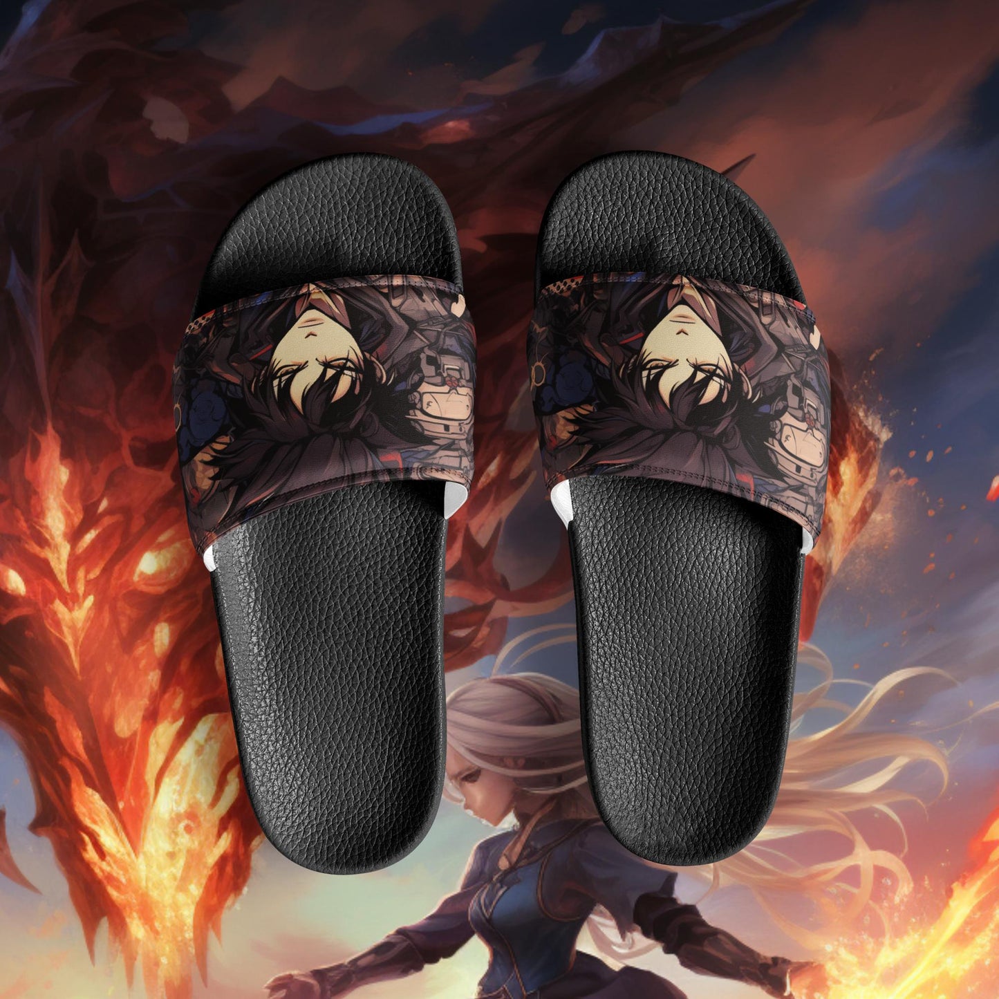 Blue Gray Anime Women's Slides